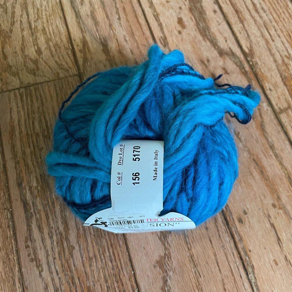 1 Ball Trendsetter Yarns Illusion Wool Blend Yarn - Color 156 Blues - 85 yds
